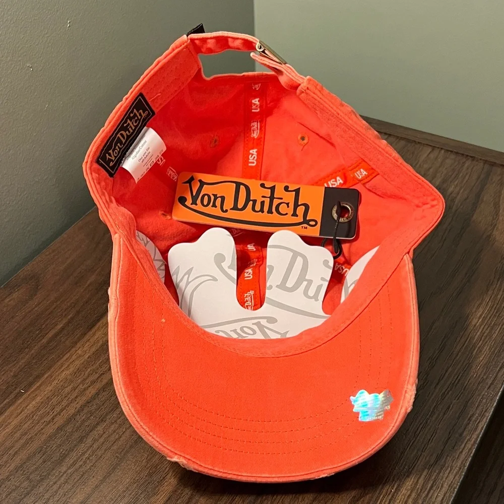 Von Dutch Bright Orange Logo Dad Cap - Picture 2 of 7
